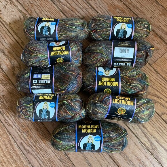 9 Skeins Lion Brand Yarn Moonlight Mohair - Color Rain Forest - 82 yds ea.
